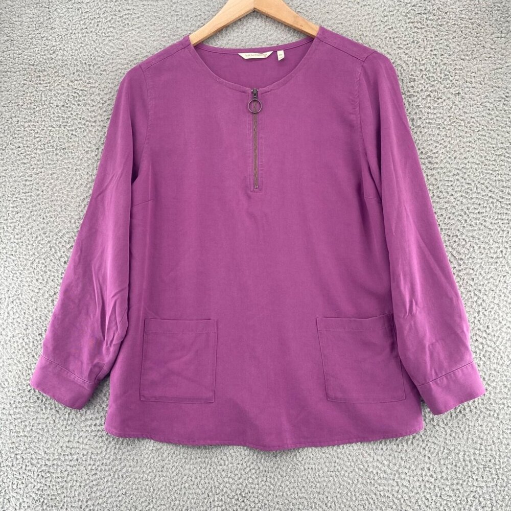 Soft Surroundings Top Womens Extra Large Petite Purple Twill 1/4 Zip Long Sleeve